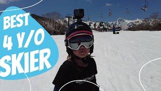 4 year old local Hakuba skier ripping up the slopes. Last week of the 21/22 snow season.