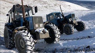 Tractor Belarus 1221 Against Tractor MTZ 82 In the snow | Comparison of Tractors in Rise