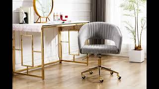 Wahson Gray Home Office Chair Comfortable Vanity Chair Computer Swivel Task Chair with Golden Base