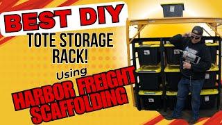 Simple Mobile TOTE Rack using Harbor Freight Scaffolding! #harborfreight #easy #scaffolding #storage