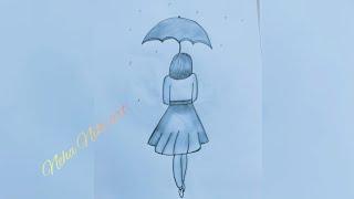 Easy Drawing Of Girl With Umbrella #rainy #girldrawing