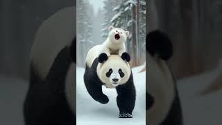 The cat is happily playing with the panda. #cat #tinycat #panda  #catsshorts #trending #fypviral