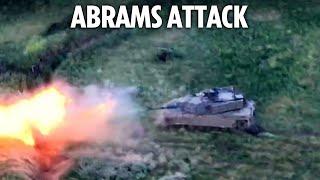 Rare footage shows Ukrainian Abrams tank blasting Russian forces with devastating shell fire