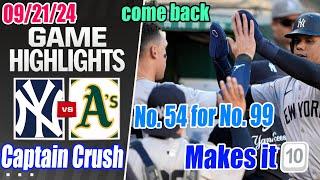 Yankees vs Athletics Full Highlights Sep 21, 2024 | Judge's 54th Home Run ! Captain Blast  ALL RISE