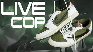 LIVE COP! TRAVIS SCOTT JORDAN 1 LOW MEDIUM OLIVE & STOCK NUMBERS!