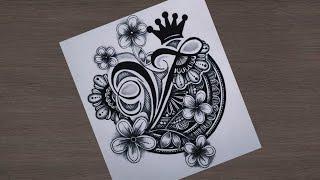 'V' Letter of Mandala art with Flowers (@VennilaYLCreations )|letter V| Mandala|Alphabet Mandala