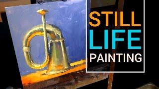 Painting Brass & Reflections | Bugle Still Life Oil Painting