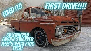 Crown Vic swapped, engine swapped and now its on the road!! First drive in Jess's 1964 F100! Fixed!