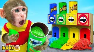 Monkey Koko eats Rainbow Jelly and  Makes Pringles Potato Chips Vending Machine | KUDO KOKO CHANNEL