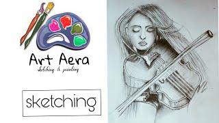 Girl Playing Violin | Pencil sketching | Artistic Sketching