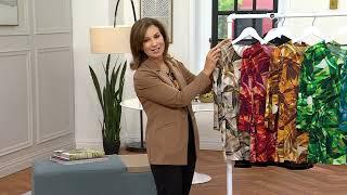 Susan Graver Printed Liquid Knit A-Line Top with Shirred Sleeve on QVC