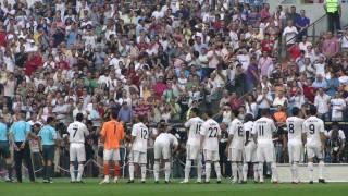 The Real Madrid players entering the field - hymn playing "Hala Madrid"