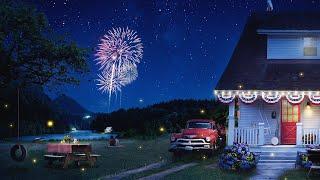 Relaxing 4th of July Ambience: Summer Night with Distant Fireworks, Crickets, and Fireflies