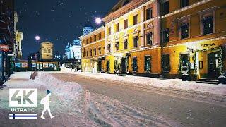 Pure Enchanting Nocturnal Snowfall Walks in Finland - ASMR Slow TV 4K