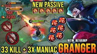 33 Kills + 3x MANIAC!! Granger Revamp 1st SKILL = 1 KILL - New Revamp Tryout ~ MLBB