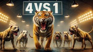 4 Pitbulls vs Tiger: Can Brute Force Beat the Apex Predator?