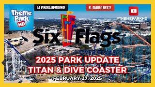DRONE 4K POV Six Flags Over Texas - New 309 Foot Dive Coaster and Titan, La Vibora and El Diablo BYE