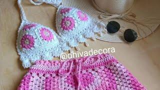 Cropped Square com búzios ( conjunto bloguerinha Brasil em croche)