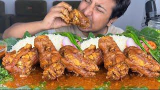 MUKBANG : SPICY PORK FEET CURRY WITH BASMATI RICE | HUNGRY GADWALI MUKBANG | PORK CURRY EATING