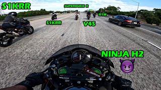 Ninja H2 Playing w/ Superbikes on Freeway