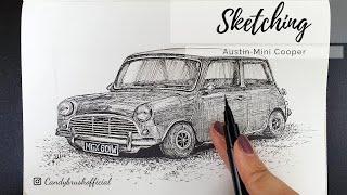 Pen & Ink Drawing #40 | Sketching A Vintage Car | Austin Mini Cooper