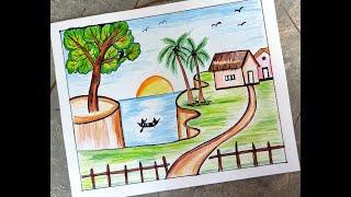 Easy Nature Scenery Drawing | scenery drawing