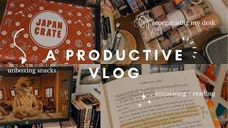 a productive vlog. unboxing japanese snacks, re-organising my desk, reading and annotating ️