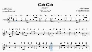 Can Can Easy Notes Sheet Music in G for Flute Violin Recorder Oboe