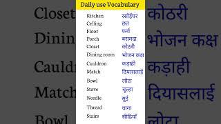 Daily use english words || daily use word meaning in hindi to english || #english #shorts