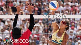 Top-ranked Brazilian beach volleyball team gets tested by Egypt | Paris Olympics | NBC Sports