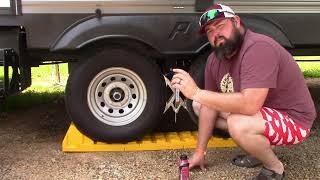 RV must have Camco fasten blocks & x-chocks. keep the wheels stable! Gear you didn't know you needed