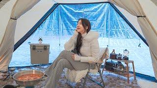 -10°C, Giant Tipi Tent CAMPING in Frozen Snow with Extreme Cold | Solo | Camp ASMR