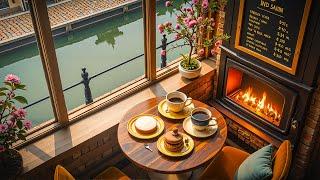 Riverside Coffee Shop Ambience  Smooth Jazz Music & Relaxing March Bossa Nova for Cozy Morning,Work