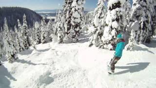 GoPro HD HERO helmet cam. backside powder tree run whitefish montana. snowboarding