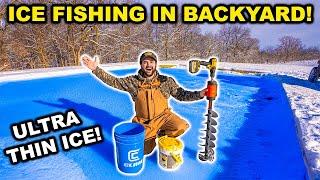 Super THIN ICE Fishing Challenge in My BACKYARD!!! (Catch Clean Cook)