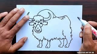 How to draw a yak || Easy step by step yak drawing || CREATIVE ART BY 4D