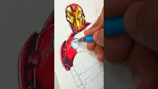 Drawing Iron manwith pens #shorts #ironman #youtubeshorts