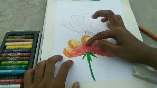 A beautiful flower with butterfly  ,,, (drawing with pestel colour) purba art official ️