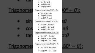 Trigonometric Ratio of Allied Angles #mathclub #formulas #shorts