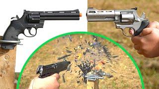 Firearms Destroying Plastic Replicas (Part 2) (Airsoft vs Real Steel) 38,000 Frames Per Second