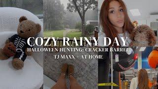 cozy rainy day vlog: fall decor, chit chat, halloween hunting (cracker barrel, tj maxx, + at home)