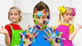 Toys Gets Stuck On Dad's Face | Katya and Dima