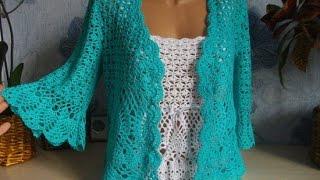 Жакет-болеро крючком (летний). Комплект - жакет, топ, юбка // Knit crochet top jacket skirt bolero