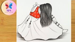 Sad  Girl Drawing Easy || How to Draw A Sad Girl With Beautiful Dress || Pencil Sketch Drawing Art