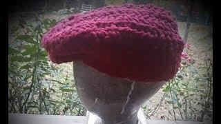 Crochet Newsboy Cap, Flat Cap Part 1. Ladies size 6". Chunky yarn that uses 8 mm hook.