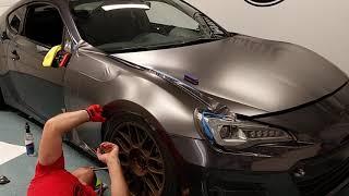 subaru BRZ fender wrap in 3M Satin Dark Gray vinyl wrap.