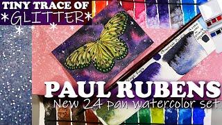 HINT OF GLITTER * PAUL RUBENS 24 Pan Watercolor Review, Color Chart, Galaxy Painting Phosphorescent