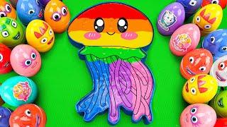 Satisfying ASMR | Making Rainbow Jellyfish Bathtub by Mixing SLIME in Rainbow Eggs CLAY Coloring