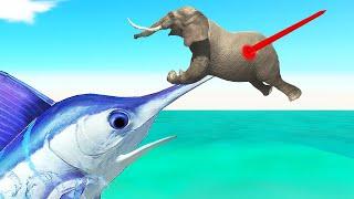 Sword Fish, Bloop, Sharks attack to dinosaurs, infernals, mammals - Animal Revolt Battle Simulator