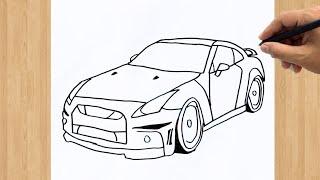 How to Draw a Nissan GTR R35 Step by Step | Easy Drawing Tutorial